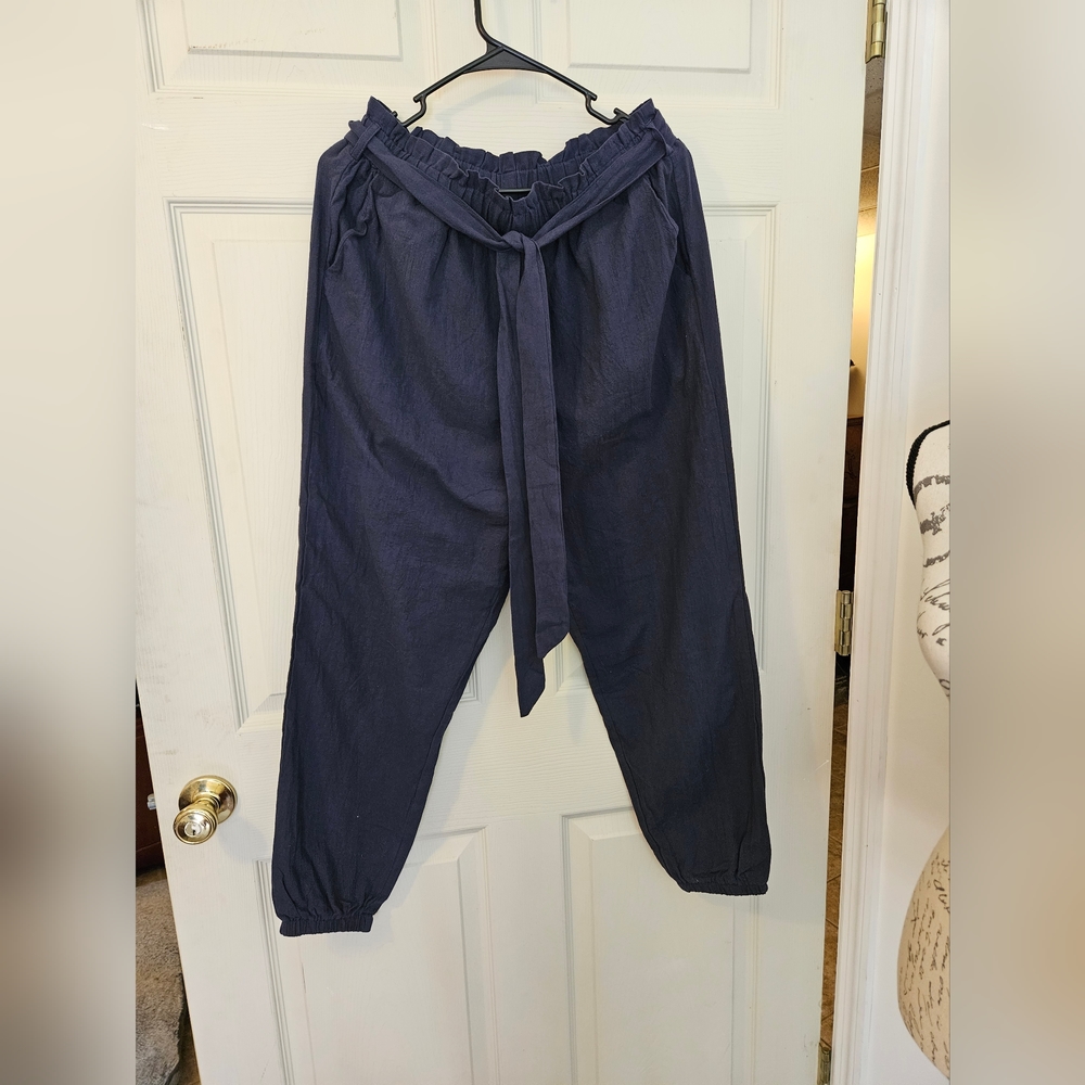 SHEIN Women's Pants elastic waist w/Belt Elastic around the Ankles Black 0XL